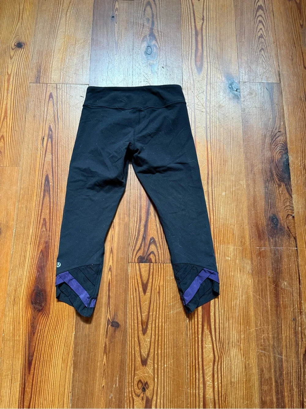 lululemon athletica Kids Black Capri Leggings with Purple Hem